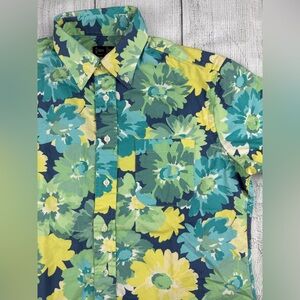 VGC! Gitman Bros Floral Oxford Button Shirt Tropical Multicolor Green Sz Large